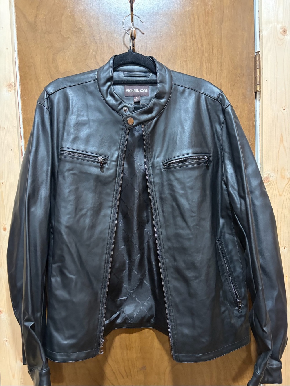 Michael Kors Men's Black Leather Bomber Jacket